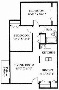 floor plan of a small house with a living room and a bedroom
